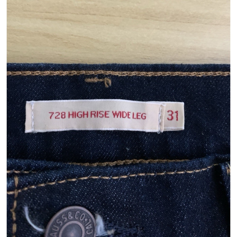 Levis Wide Leg Jeans Womens 31 Blue 728 High Rise Wide Leg Dark Wash Denim NEW - Picture 3 of 10